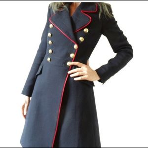 Mango military style coat. Hardly worn. Navy blue with red piping. Fits XS - S.